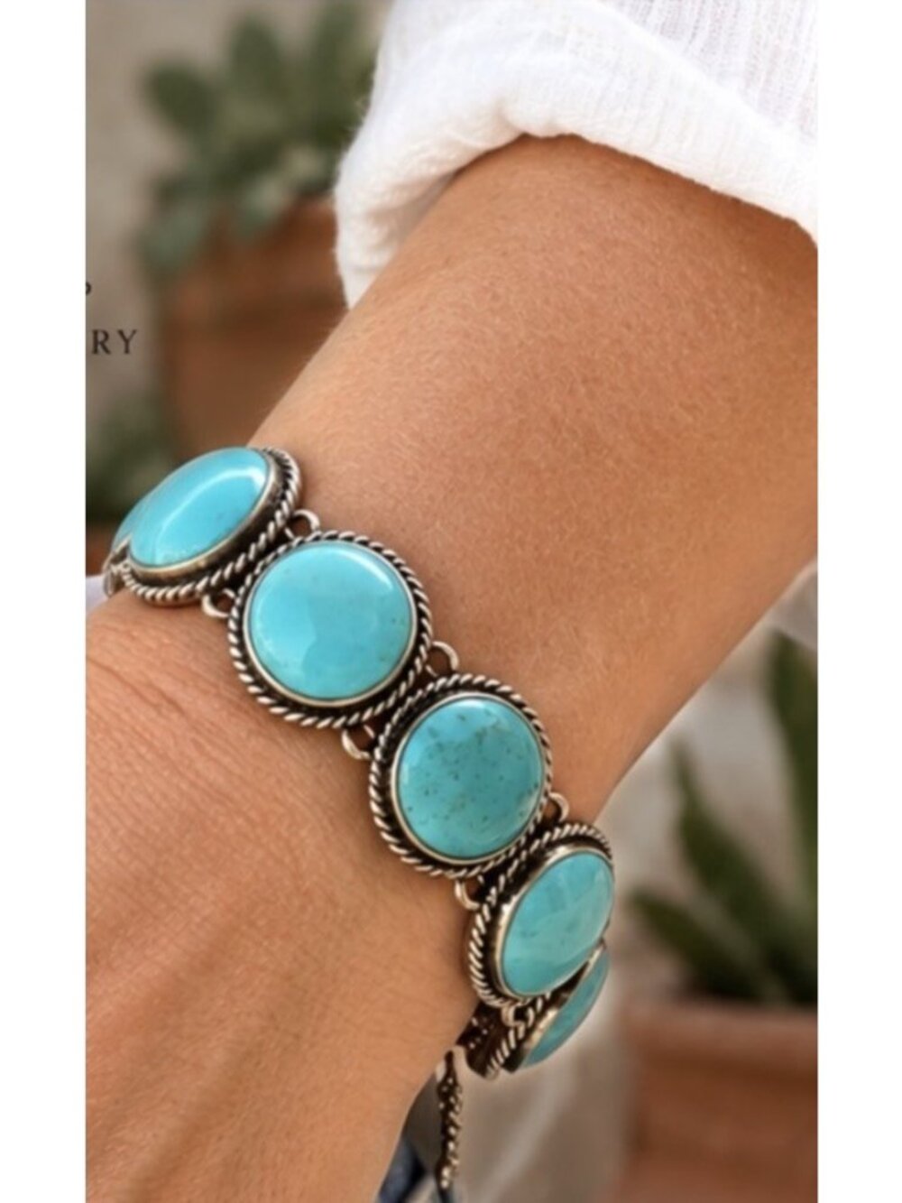 BARSE 925 Sterling Silver Turquoise Bracelet 82g Five Stone Chunky Thai Toggle